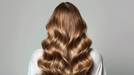 Fototapeta premium a woman with long wavy hair on a gray background