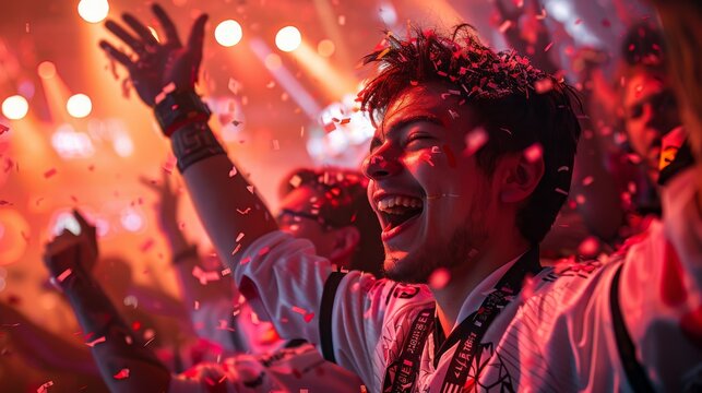 Man Celebrating at Concert with Confetti - Concept Gamer Esports
