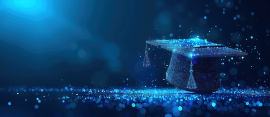 Digital Graduation Cap with Blue Bokeh