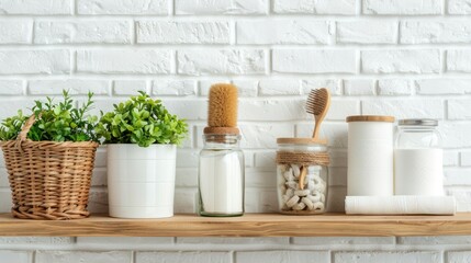 White Brick Wall Shelf Decor