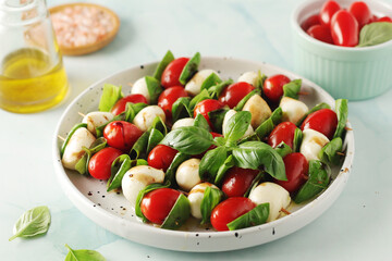 A plate with Italian salad caprese canape