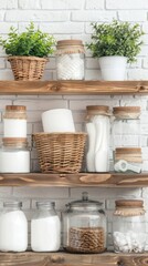 Fototapeta premium White Brick Wall Shelf Decor