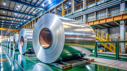 Roll of galvanized steel sheet at metal working factory