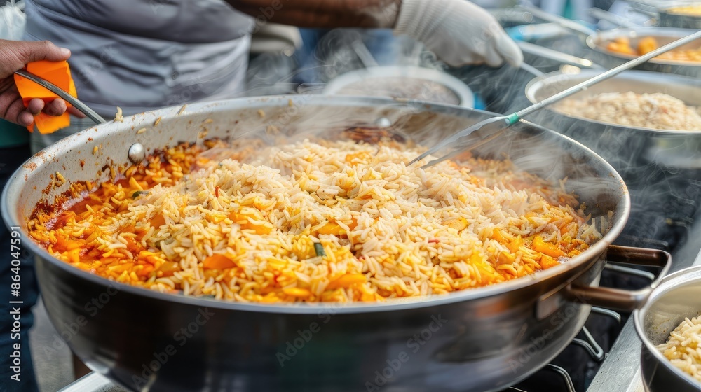 Wall mural Steaming Rice Dish In A Black Pan