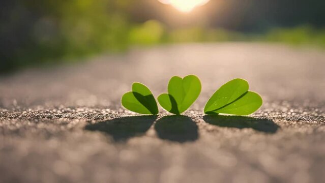 Green heart leaves on the ground