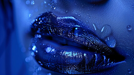 Artistic close-up of a woman's lips with water droplets, symbolizing sensuality and freshness