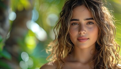 Naklejka premium Closeup portrait of a beautiful young woman with wet hair looking at camera