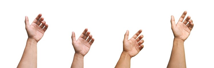 Set of collections of men's hands gesticulating like holding something such as a phone or a water...