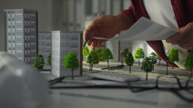 The MEP designer uses specialized tools to design new buildings in a design center. An urbanist is developing a future metropolis, creating residential areas with a natural landscape