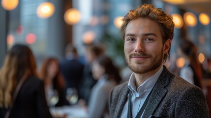 Obraz premium Smiling Businessman at Corporate Event