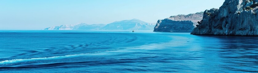 Blue Sea Landscape with Mountain Range
