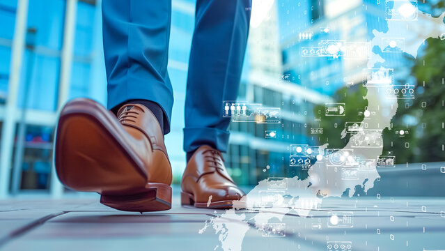 Close-up of professional carrier on a digital city sidewalk - Powered by Adobe