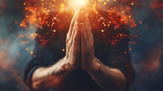 Christian worship and prayer concept with a person holding a Bible