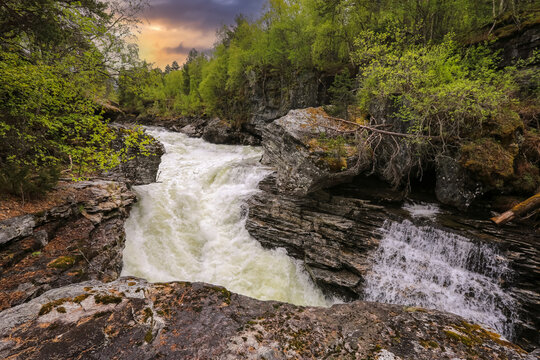 Waterfall Slettafossen on the river Rauma, Norway