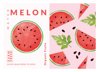 Watermelon packaging design templates, watercolour style vector illustration.