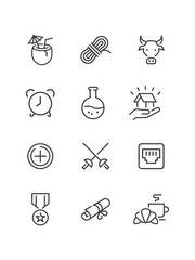 Add new plus, Alarm, Auction sale, Barbecue bbq grill, Brush paint tool, Bull market, set of icons, vector illustration