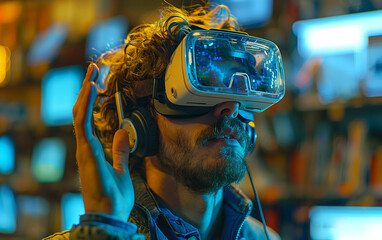 Man wearing virtual glasses. Generative AI