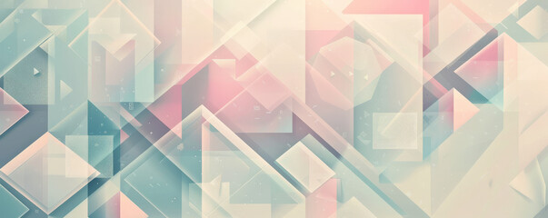 Fototapeta premium Abstract geometric background featuring a mix of triangles, squares, and hexagons in pastel colors. The soft hues and geometric precision create a calm and sophisticated feel.