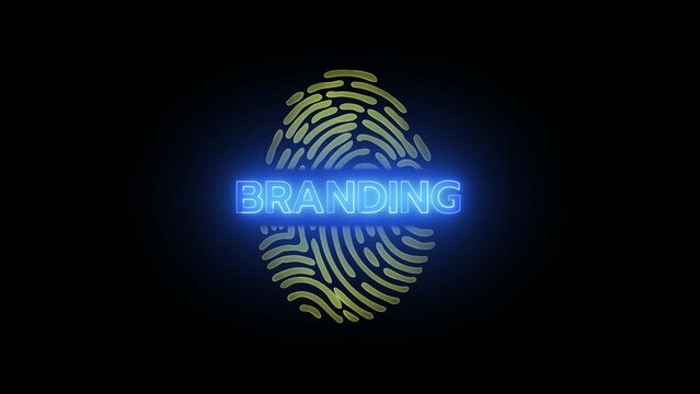 Branding strategy concept. Marketing and brand management. Marketing strategy and thinking the look and feel of brand like person's fingerprint is unique. Glowing neon line of branding icon.