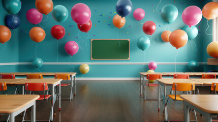 Vibrant Classroom with Colorful Decorations, Ready for New Students, Creating a Welcoming Atmosphere for the Start of School, Optimized Learning Environment, Back to School, Classroom Decor