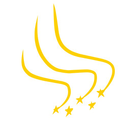 Shooting Star Yellow. Shooting star with an elegant star trail on a white background. Festive star sprinkles, powder. Vector png,meteorite, comet, asteroid, speed line.