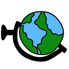 Cartoon world globe with stand 3d vector icon on white background. Globe of planet Earth for concept of kids learning or world traveling