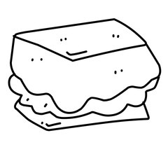 The black line of the logo is fast food, picnic, office lunch. A hand-drawn sandwich icon. Vector illustration for menus, cafes, T-shirts, print style, graphics.