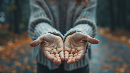 Person showing forgiveness and grace with hands extended