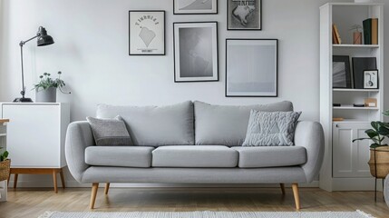 A spacious luxury apartment featuring a wall mockup with an integrated ultra-thin LED screen displaying serene landscapes, adding a touch of tranquility to the modern setting.