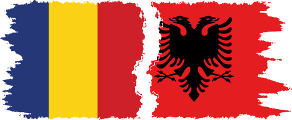 Albania and Romania grunge flags connection vector