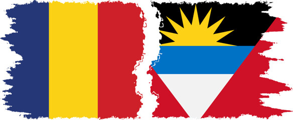 Antigua and Barbuda and Romania grunge flags connection vector