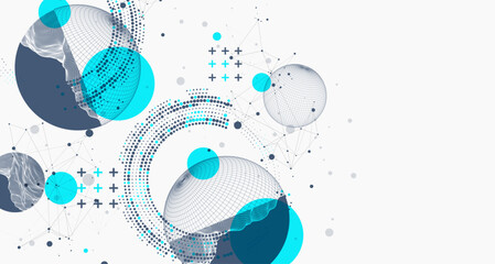 Obraz premium Sphere theme with connected lines in technology style background. Wireframe illustration. Abstract 3d grid design. Hand drawn.