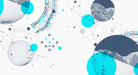 Obraz premium Sphere theme with connected lines in technology style background. Wireframe illustration. Abstract 3d grid design. Hand drawn.