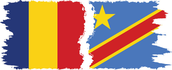 Congo - Kinshasa and Romania grunge flags connection vector