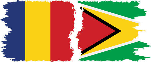 Guyana and Romania grunge flags connection vector