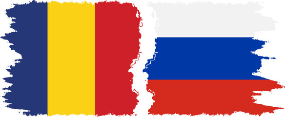 Russia and Romania grunge flags connection vector