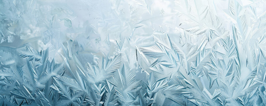 Ice background showcasing a sheet of ice with intricate frost patterns. The colors include clear whites and icy blues, creating a delicate and detailed design.