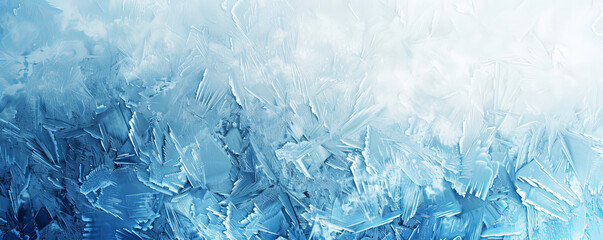 Fototapeta premium Ice background with a frosty glass effect, where the surface is covered in delicate ice patterns. The palette includes cool blues and whites, creating a cold, wintery atmosphere.