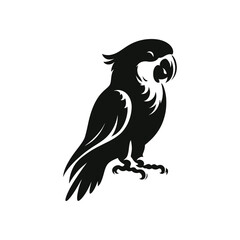 Obraz premium Tropical Parrot Silhouette Vector: Detailed Exotic Bird Perched on Branch, Perfect for Nature and Wildlife Themes, High-Quality Bird Silhouette for Creative Art and Design Use