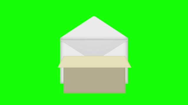 4K animation of opening an envelope and opening the paper inside ( green background for chroma key )