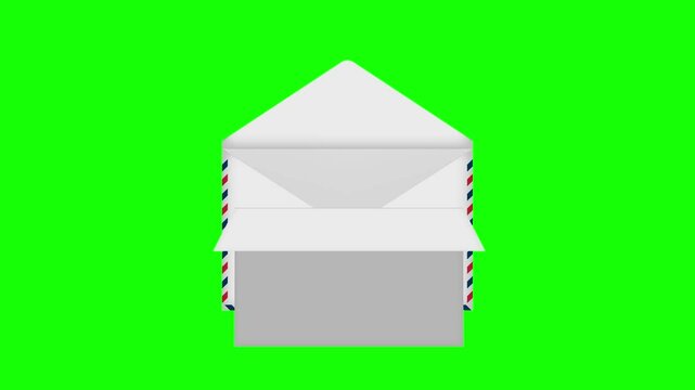 4K animation of opening an envelope and opening the paper inside ( green background for chroma key )