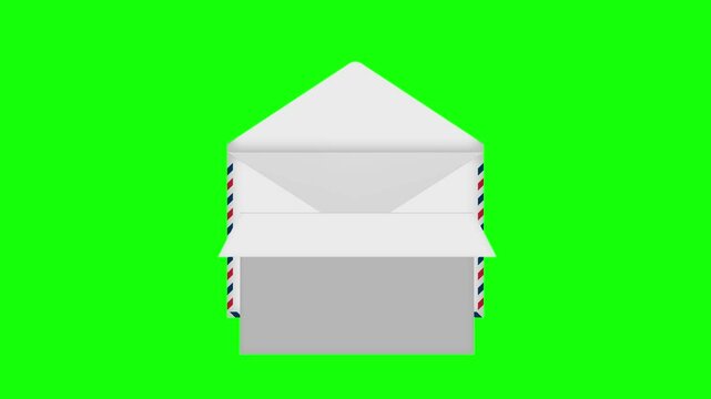 4K animation of opening an envelope and opening the paper inside ( green background for chroma key )