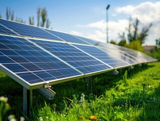 Solar Panels in a Lush Field on a Sunny Day