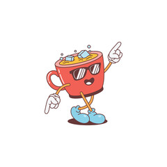 Introducing the Fresh Groovy Ice Drink Mascot! This fun and stylish character brings a retro vibe and plenty of laughs. Vector illustration.
