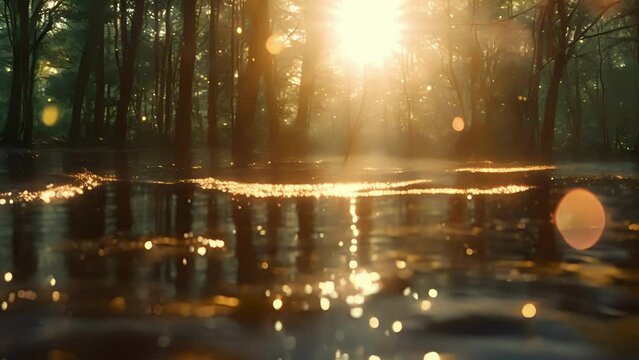 In the middle of the enchanted forest a pond was filled with millions of tiny wave particles that seemed to have a mind of their own enchanting all who gazed upon them.