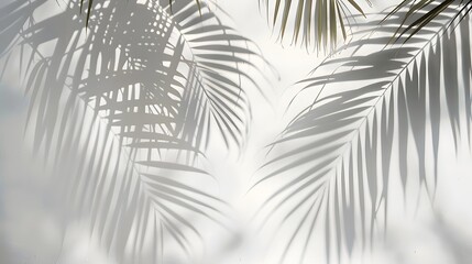 Abstract natural palm tree leaves shadow on white wall background