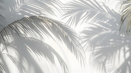 Abstract natural palm tree leaves shadow on white wall background