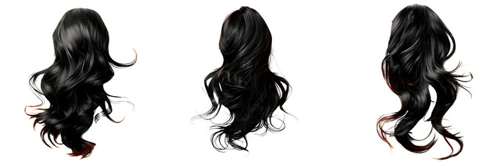 set of black hair isolated on a white or transparent background
