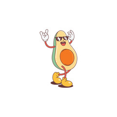 Meet the Avocado Mascot! A groovy, retro character that's stylish, fun, and cool. Perfect for adding a touch of whimsy to any design. Vector illustration.
