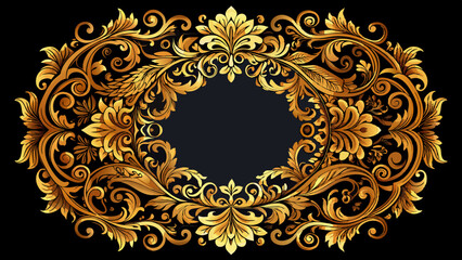 Ornate golden frame with intricate floral patterns on a black background